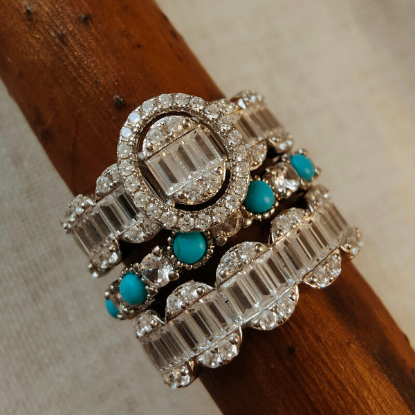 3pc Vintage Diamond Sterling Silver and Turquoise Ring