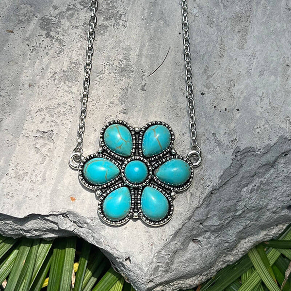 Western Blue Flower Turquoise Necklace