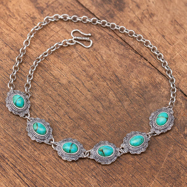 Artisan Style Oxidized Turquoise Bracelet – Sterling Silver with S-Hook Clasp