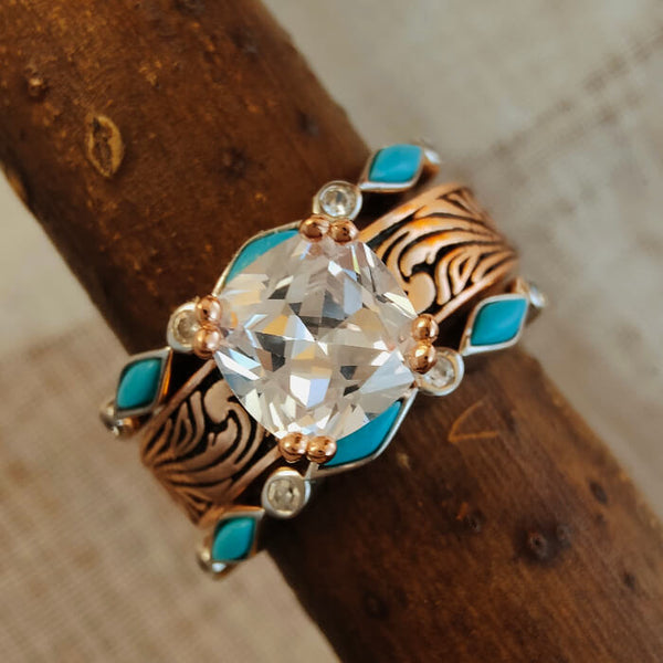 3pc Vintage Western Rose Gold Turquoise Rings