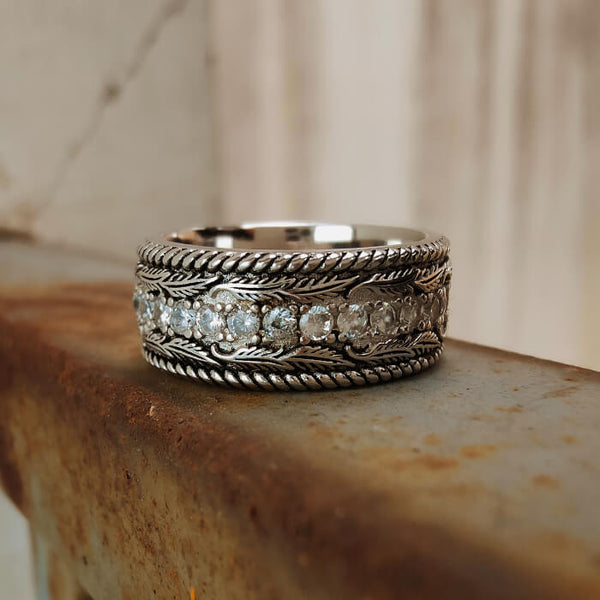 Feather Wide Band Western Wedding Bands