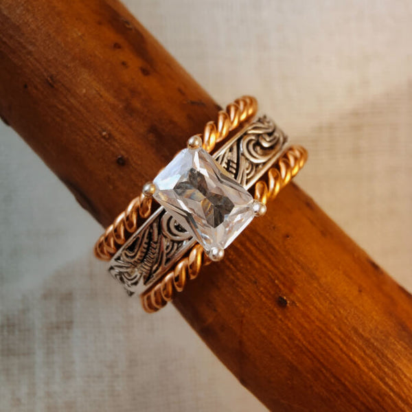 3pc Rose Gold Emerald Vintage Engagement Ring Set