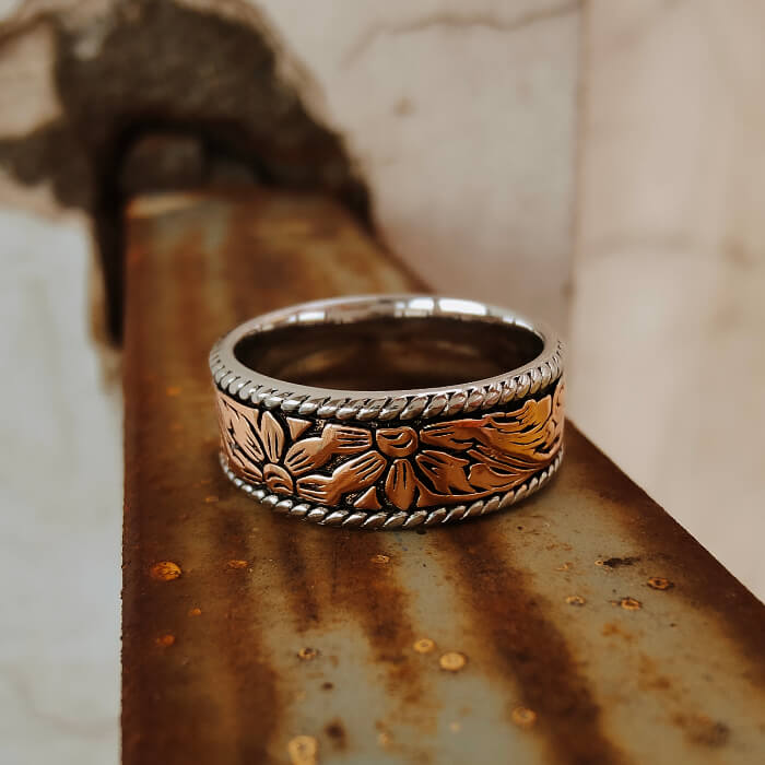 Western Style Rings Rose Gold Flower Western Style Band Rings – Retro Turquoise