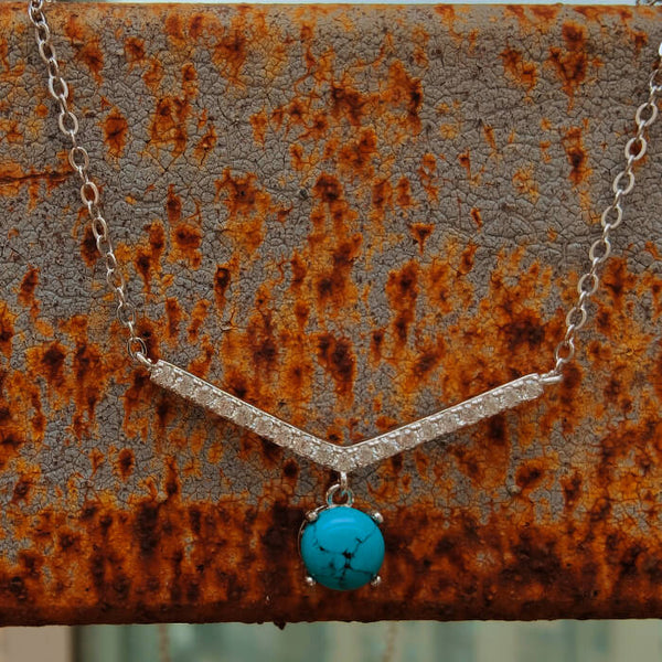 Sterling Silver V Round Cut Turquoise Necklace