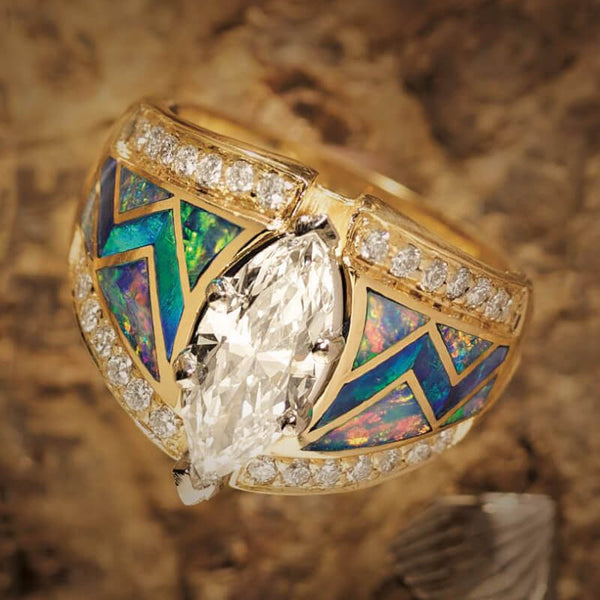 Marquise Cut Blue Opal Diamond Ring for Woemn