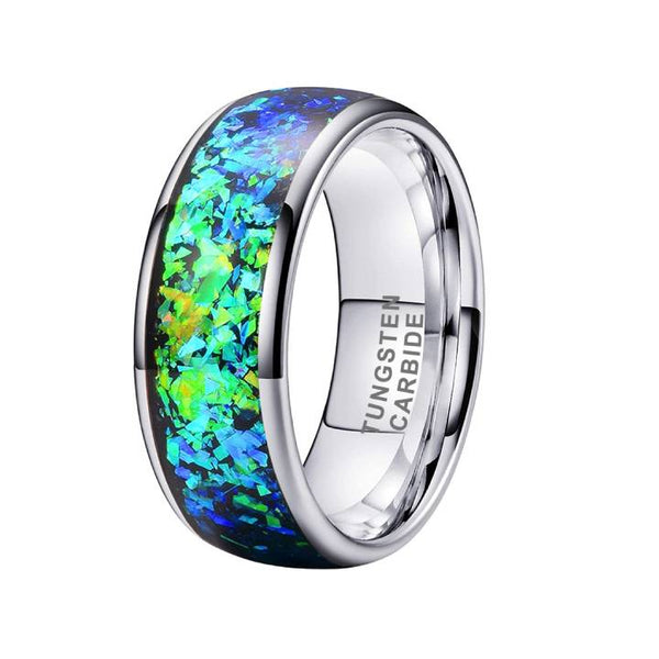 8mm Tungsten Blue Green Opal Star Men's Band Ring