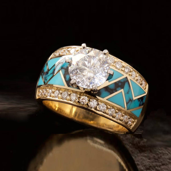 Wave 18K Gold Turquoise Engagement Rings
