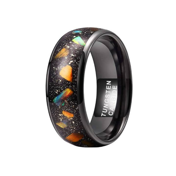 8mm Tungsten Black Orange Opal Men's Band Ring