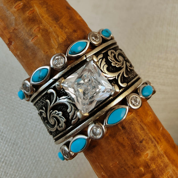 Sterling Silver Vintage Diamond Turquoise Ring