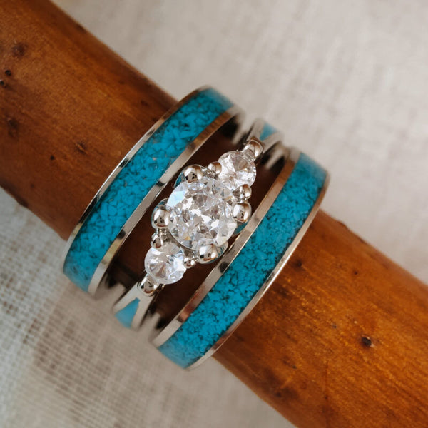 3pc Western Crush Turquoise Wedding Ring Set