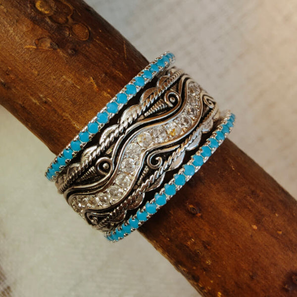 3pc Rustic Diamond Inlay Turquoise Wedding Band