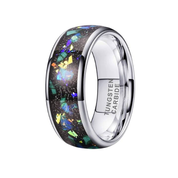 8mm Tungsten Black Galactic Crushed Opal Men's Band Ring