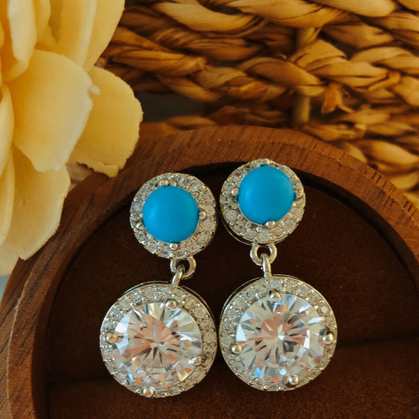 Round Turquoise Bridal Diamond Drop Earrings