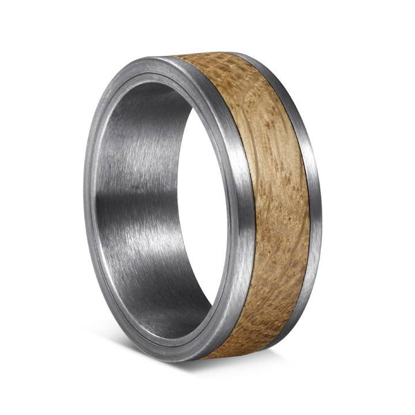 Mens Tungsten Barrel Wood White Oak Band Ring