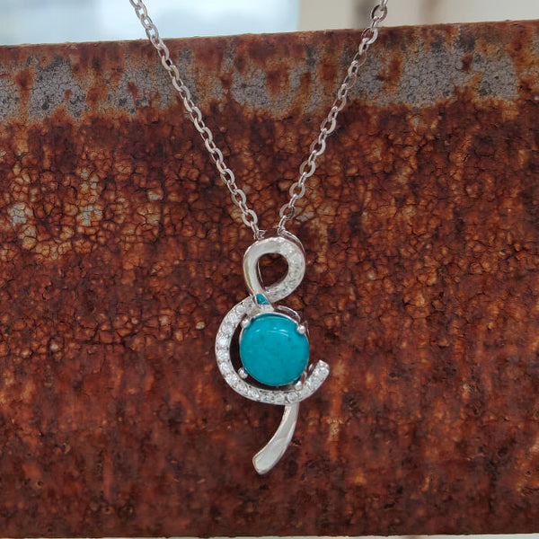 Sterling Silver Bow Round Cut Turquoise Necklace