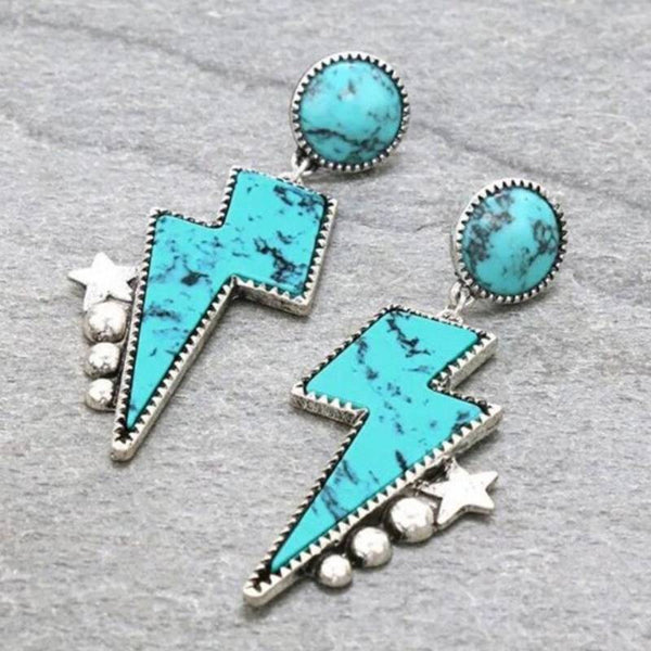 Womens Vintage Turquoise Lightning Bolt Earrings