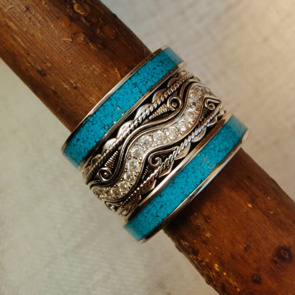 3pc Western Wave Turquoise Engagement Ring