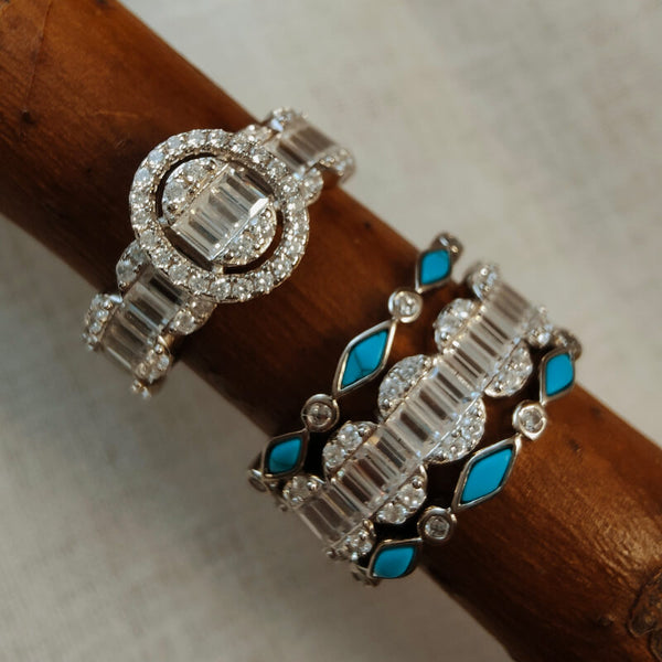 4pc Vintage Square Diamond Womens Turquoise Rings