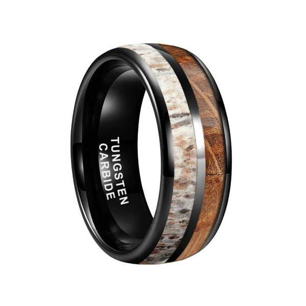 8mm Plated Double Set Antler Wood Band Ring