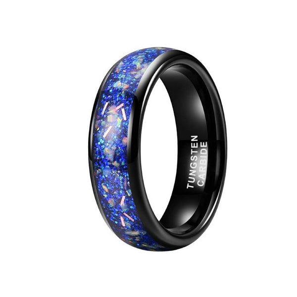 6mm Men's Tungsten Blue Opal Inlay Band Ring