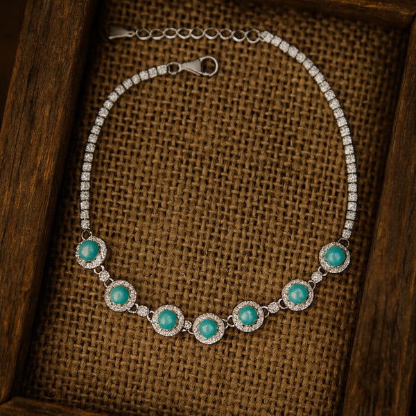 Round Turquoise Halo Tennis Bracelet – Sterling Silver Western Glam Jewelry