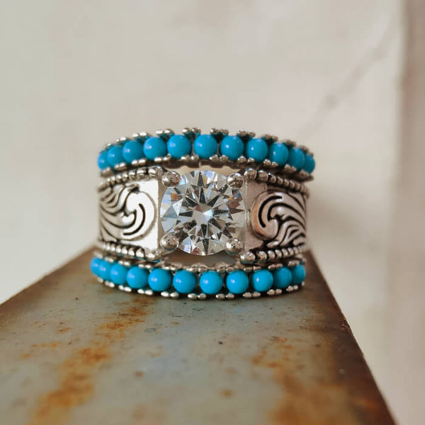 3pc Western Turquoise Engagement Ring with Slide Turquoise