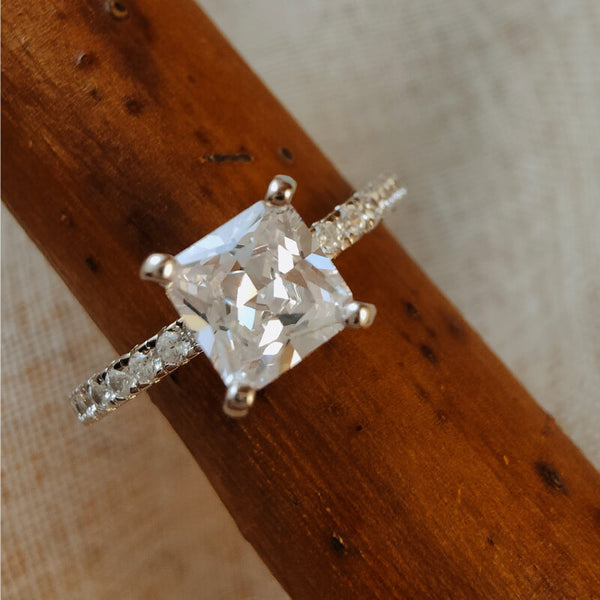 Sterling Silver Classic Square Moissanite Wedding Ring