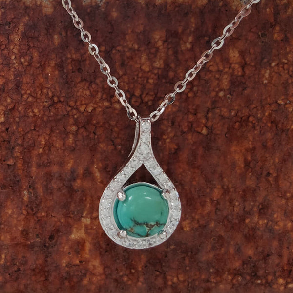 Sterling Silver Tear drop Round Cut Turquoise Necklace