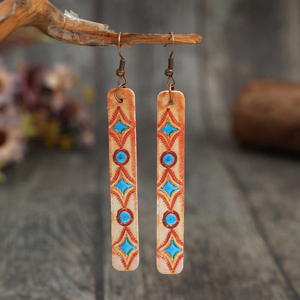 Western One-line Blue Printed Drop Earring