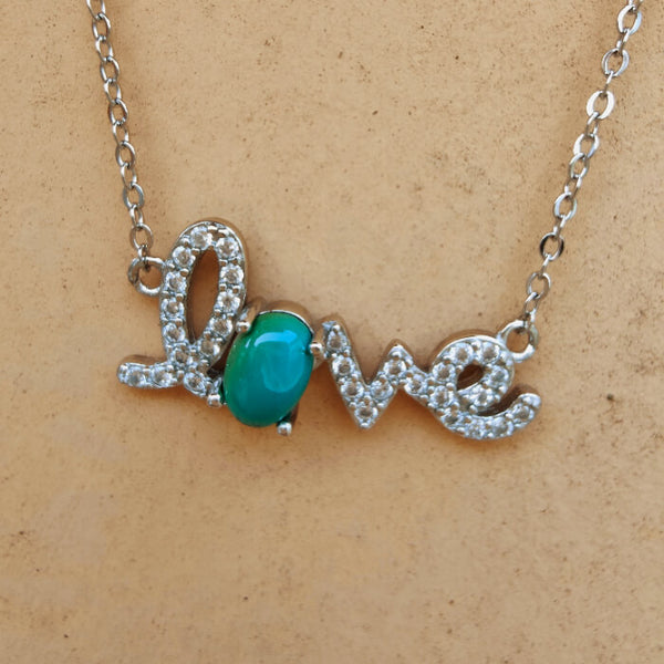 Love Necklace with Turquoise Gemstone – Sterling Silver Crystal Pendant for Women