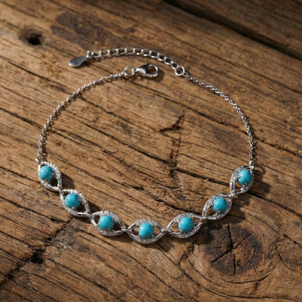 Marquise Link Turquoise Bracelet – Round Beads with Crystal Pave Setting