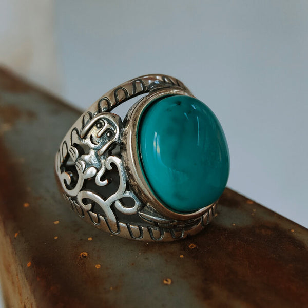 Vintage Portrait Oval Turquoise Rings for Women