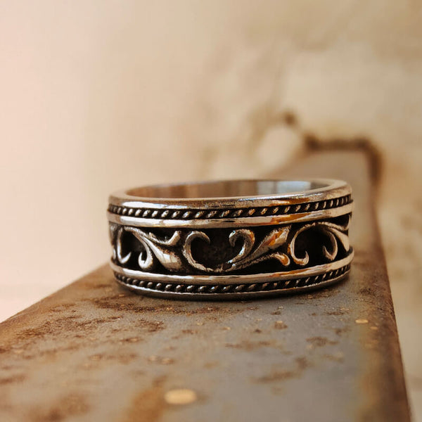 Retro Steel Flower Western Band Ring for Men