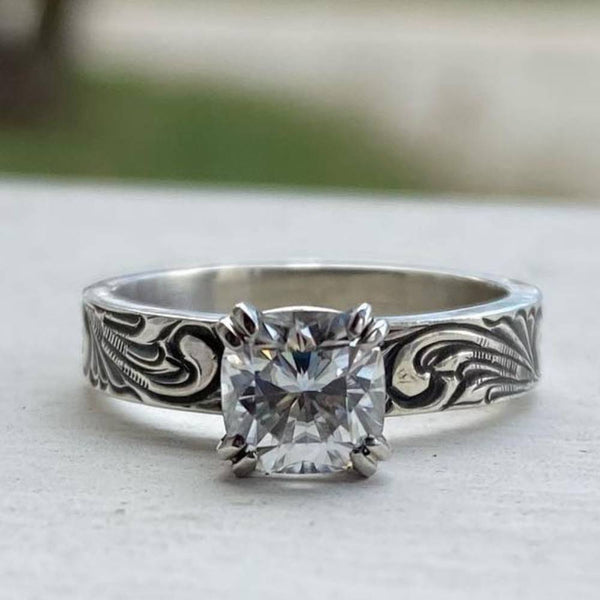 Flower Engraved Promise Western Diamond Ring