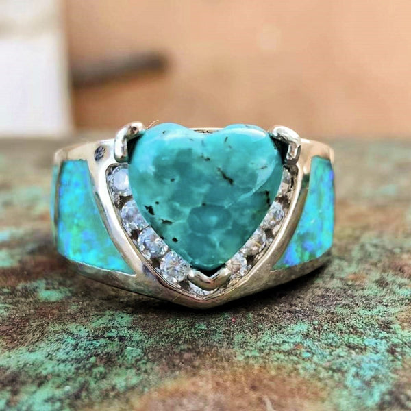 Heart Turquoise Green Opal Engagement Ring