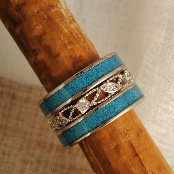 3pc Sterling Silver Crush Turquoise Band Leaf Stacker