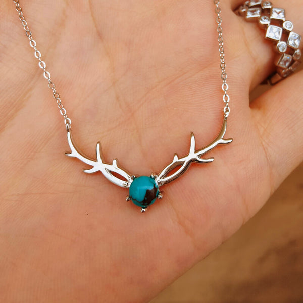 Sterling Silver Antler Turquoise Pendant Necklace