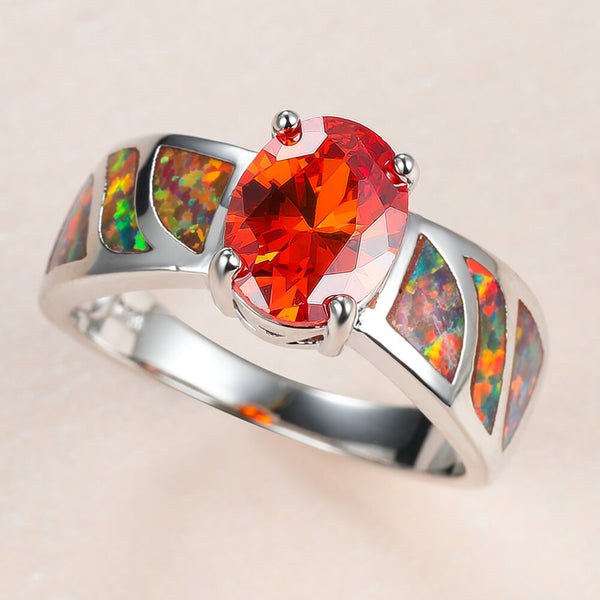 Orange Opal Diamond Engagement Ring