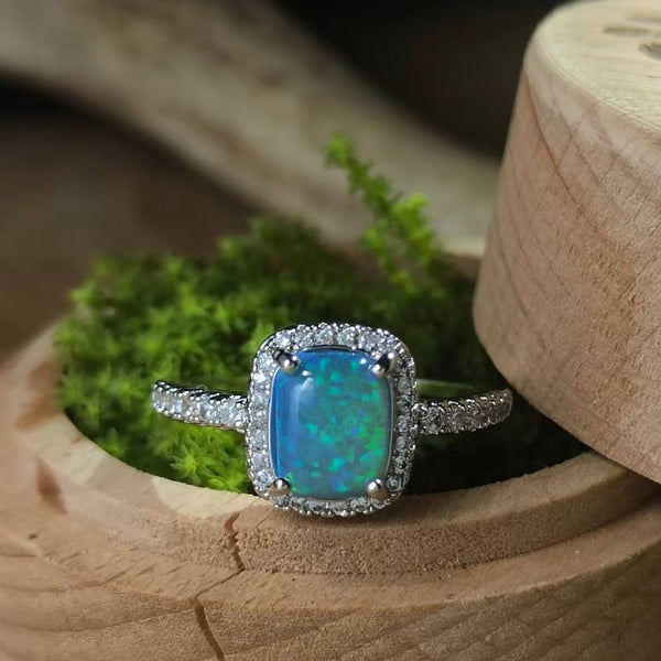 Square Opal Engagement Ring