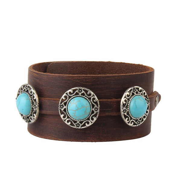 Vintage cowhide button turquoise bracelet