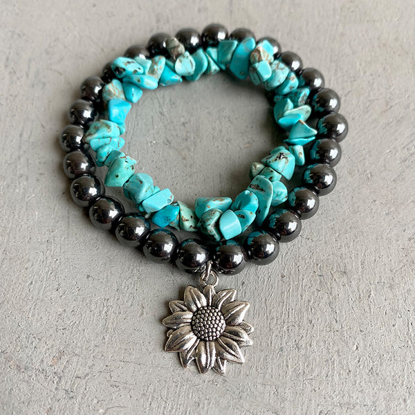 Sunflower Double Turquoise Bead Bracelet