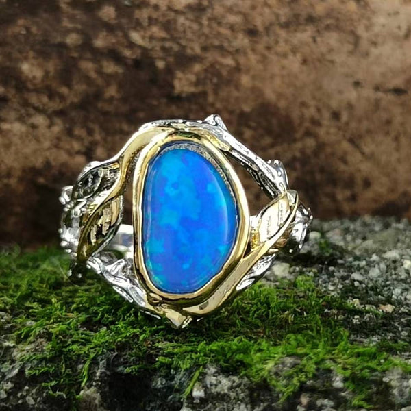 Simple Leaf Inlaid Opal Ring
