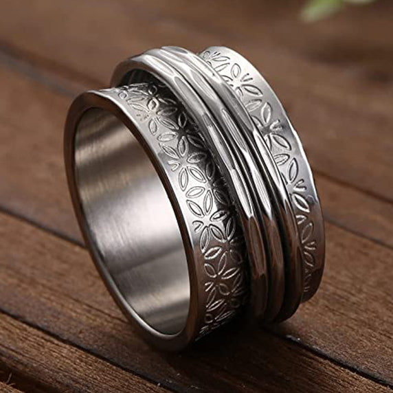 Steel Rotating Flower Print Band Ring