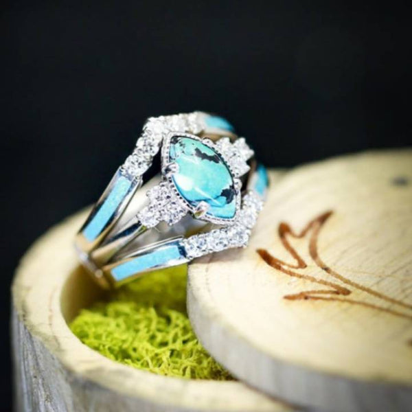3pc Marquise Turquoise Engagement Ring