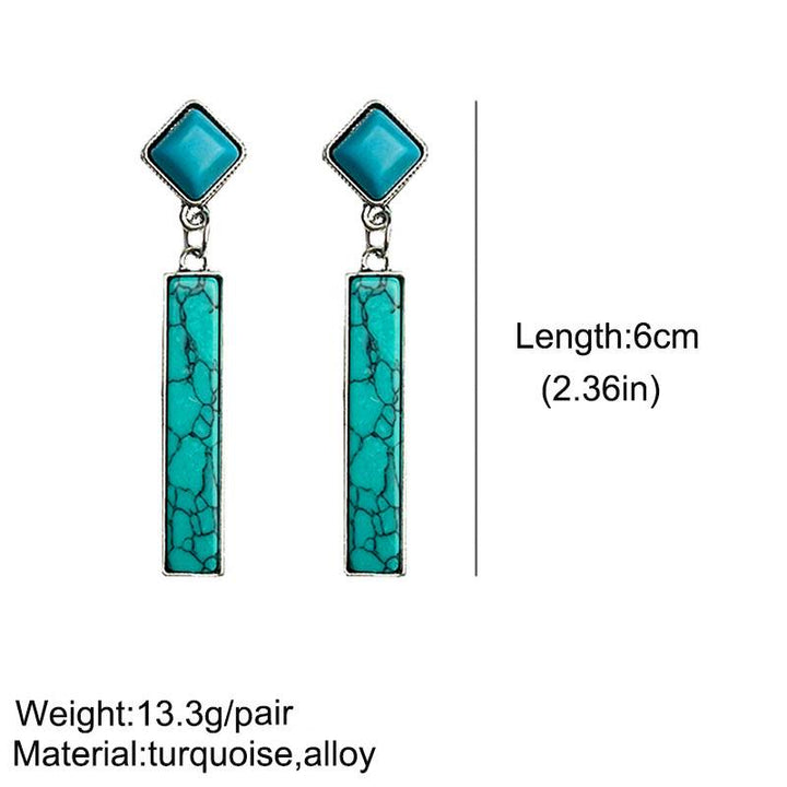 Turquoise drop earrings with silver frame and square tops, length 6cm.