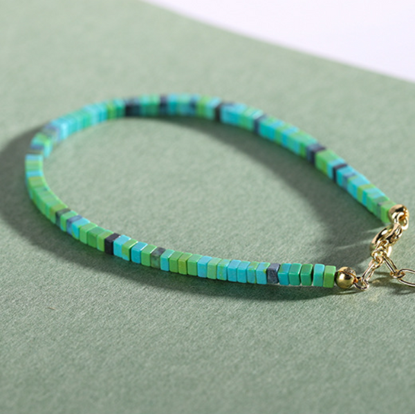 Slim Green Square Turquoise Bead Bracelet