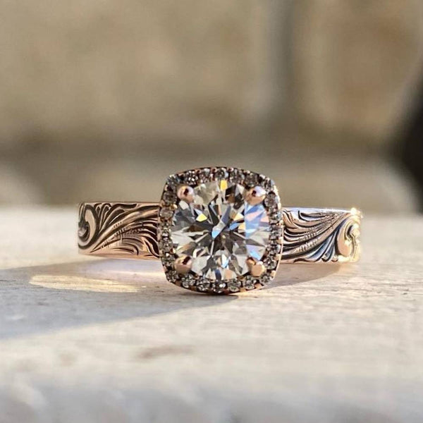 Western Engraved Band Engagement Ring
