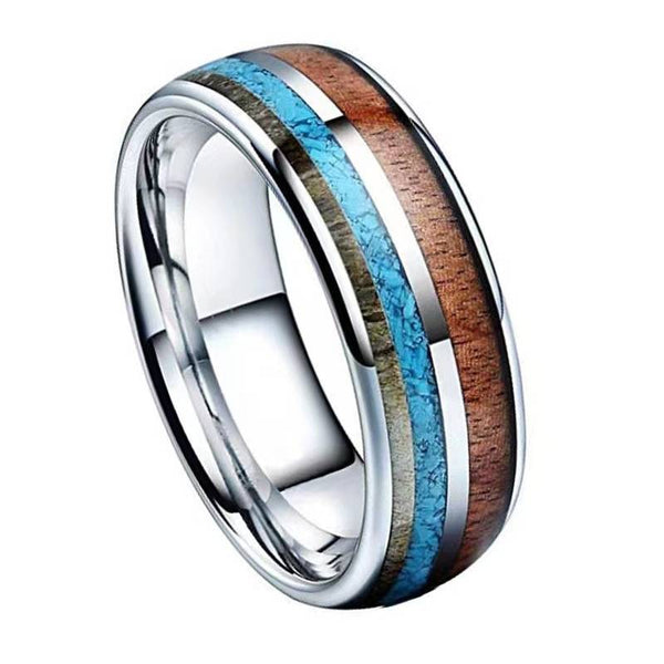 Titanium Steel Turquoise Antler Inlay Band Ring