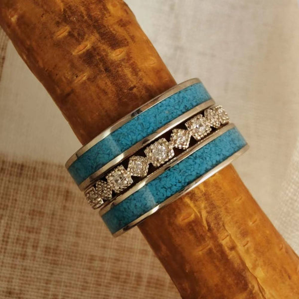 3pc Sterling Silver Crush Turquoise Square Stacker Band