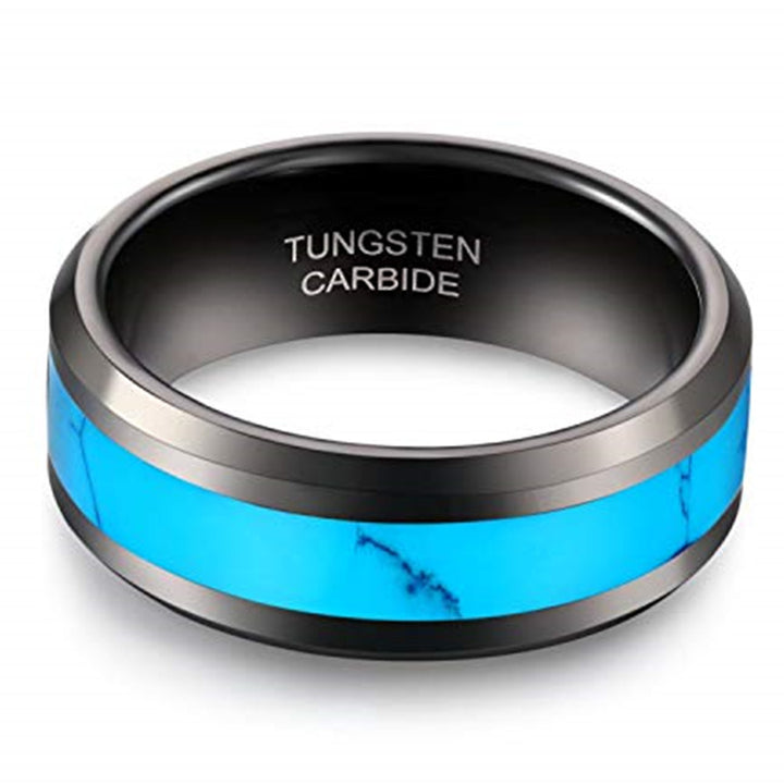 Turquoise inlay black tungsten carbide ring, polished finish, 8mm width.